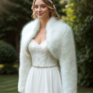 Faux fur white bolero-size large-worn once